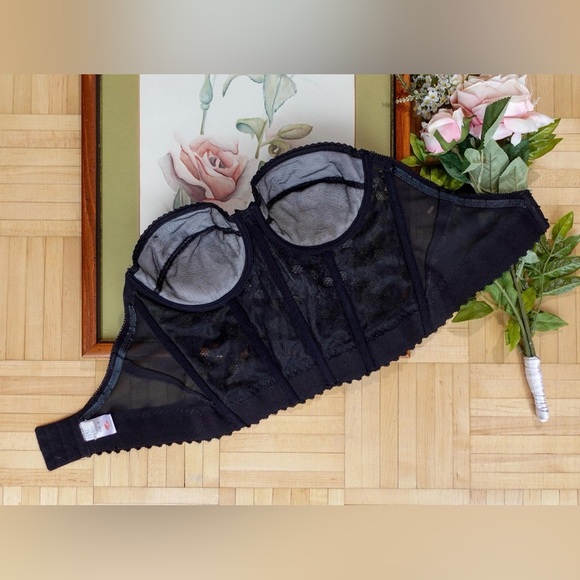 Vintage tuxedo black lace longline bustier bra top - Picture 6 of 9